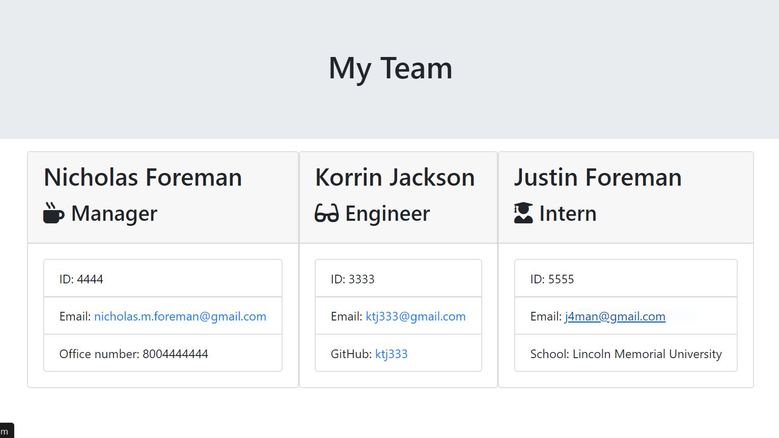 Screenshot of "My Team" Page