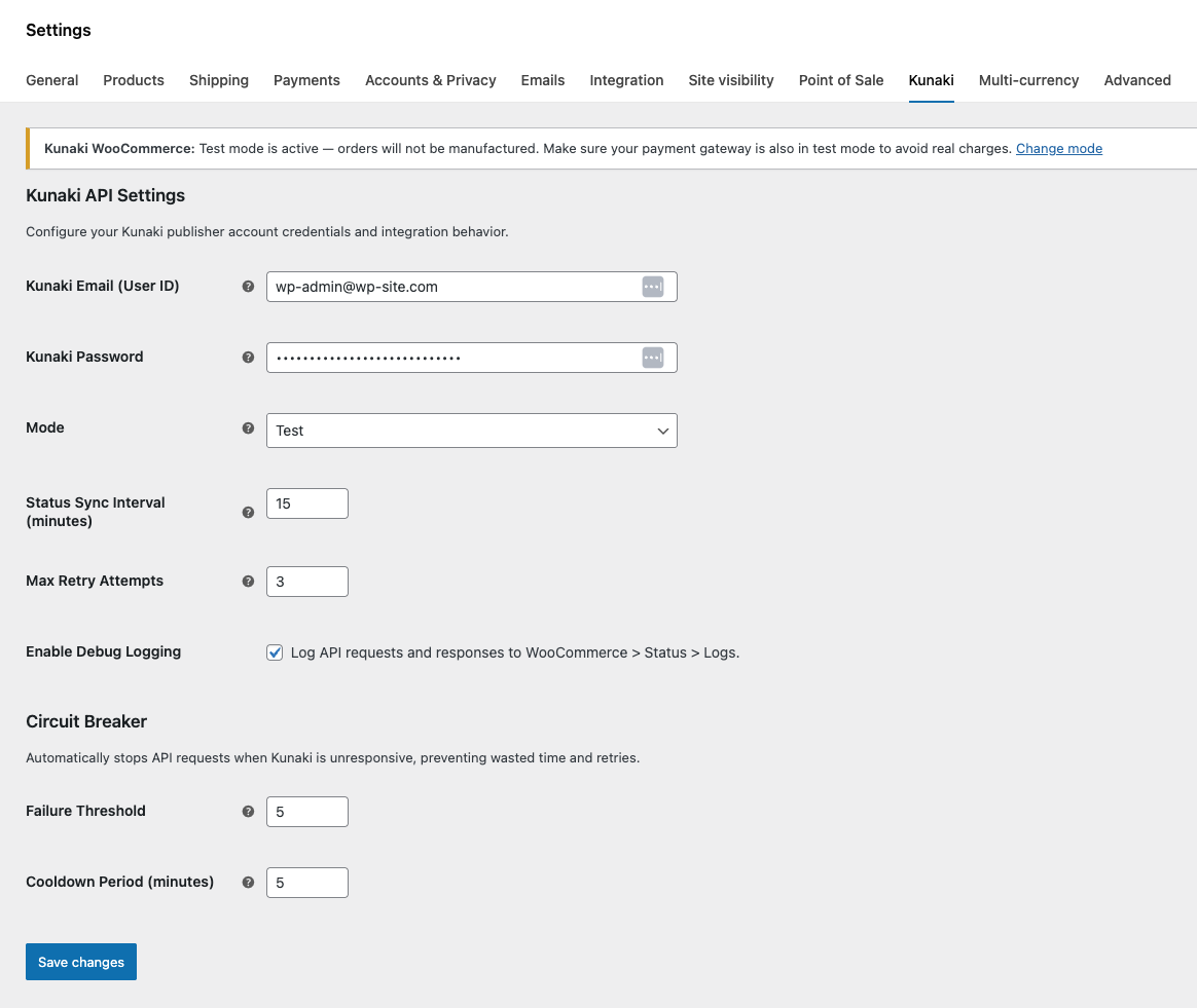 Kunaki Settings