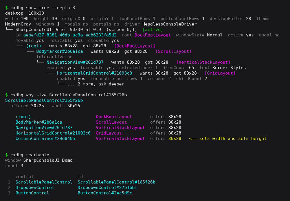 cxdbg asking a running application what it is doing