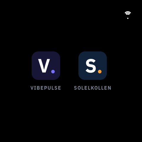 The shared launcher with a neutral three-bar Wi-Fi signal icon at the top right