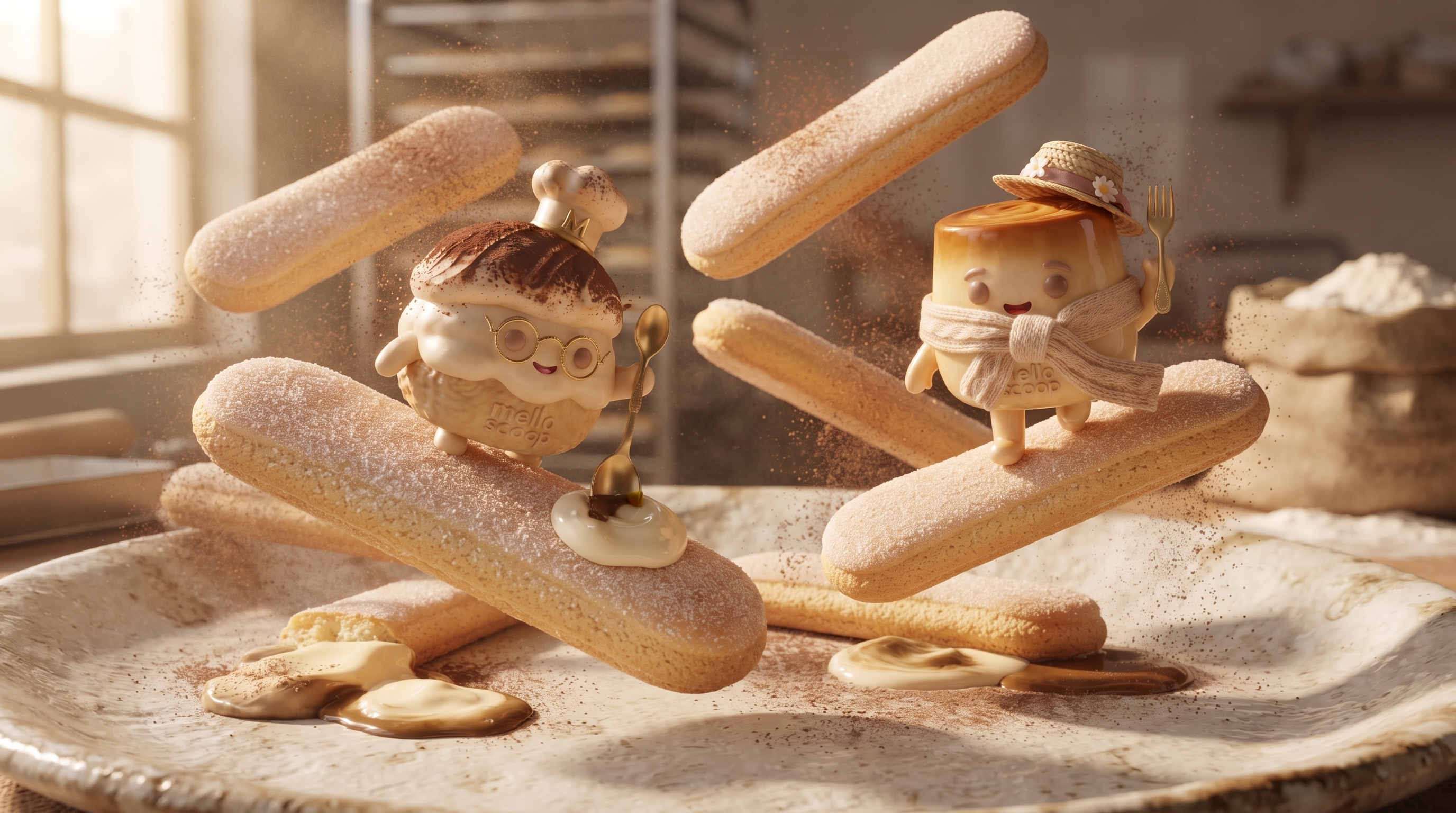 Miniature chef characters decorating mobile tiramisu cart in Penang