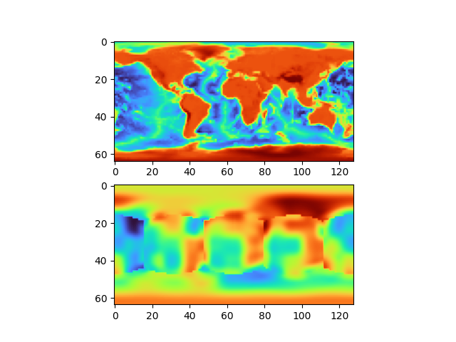 Performance on real height-map with constant offset value (target above, output below)