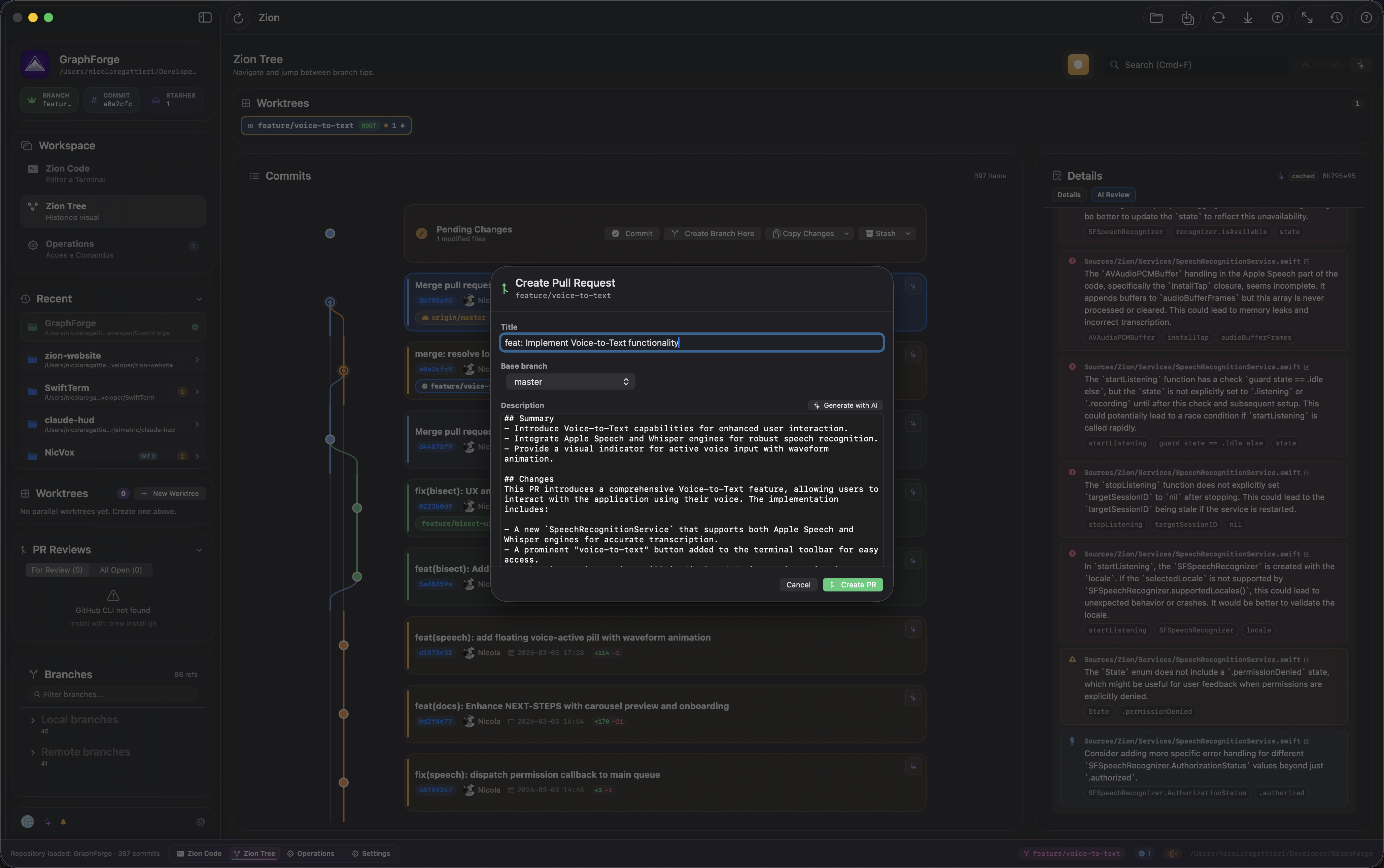 Smart PR — AI-drafted pull request with code review