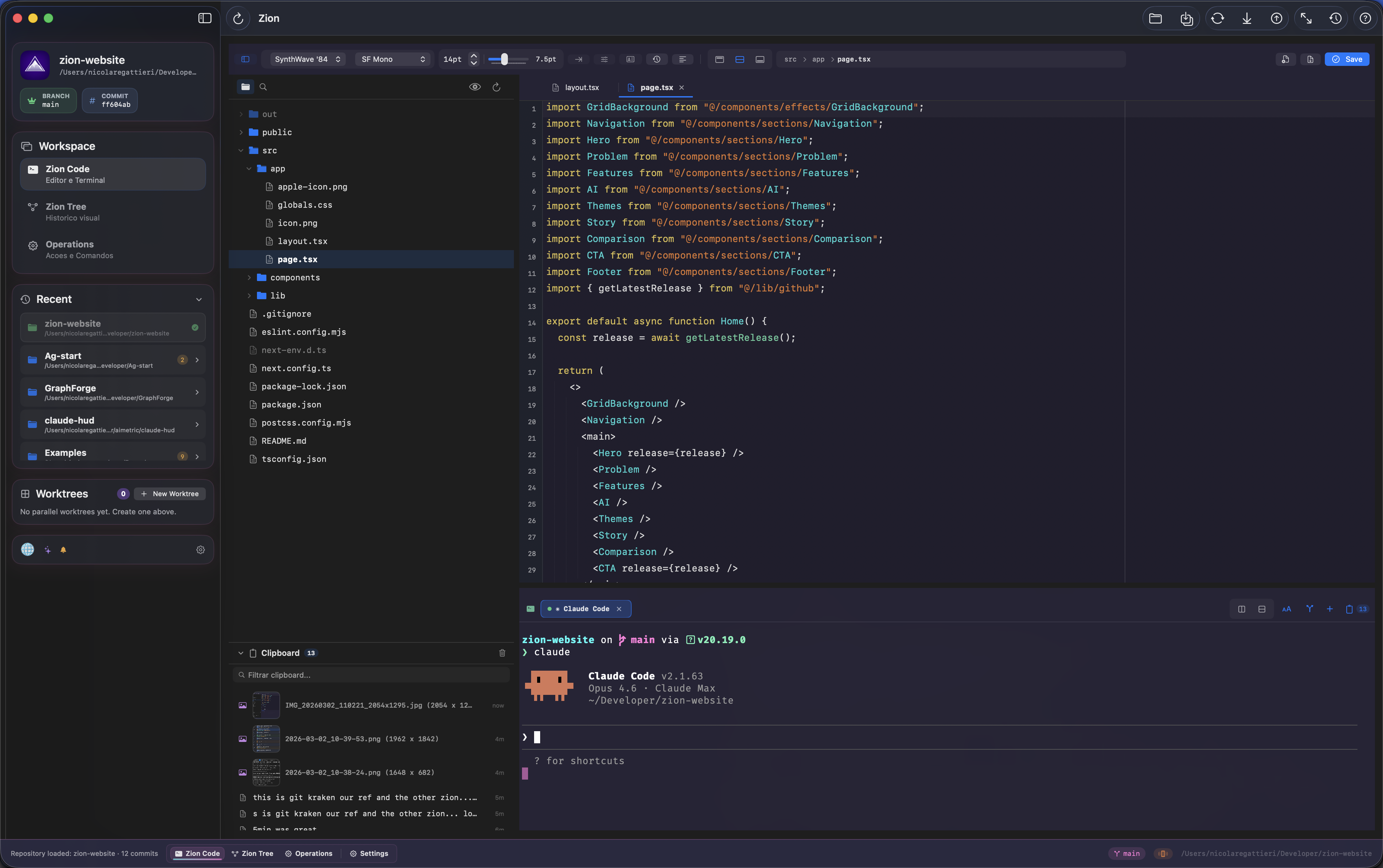 Zion Code — editor + terminal + clipboard
