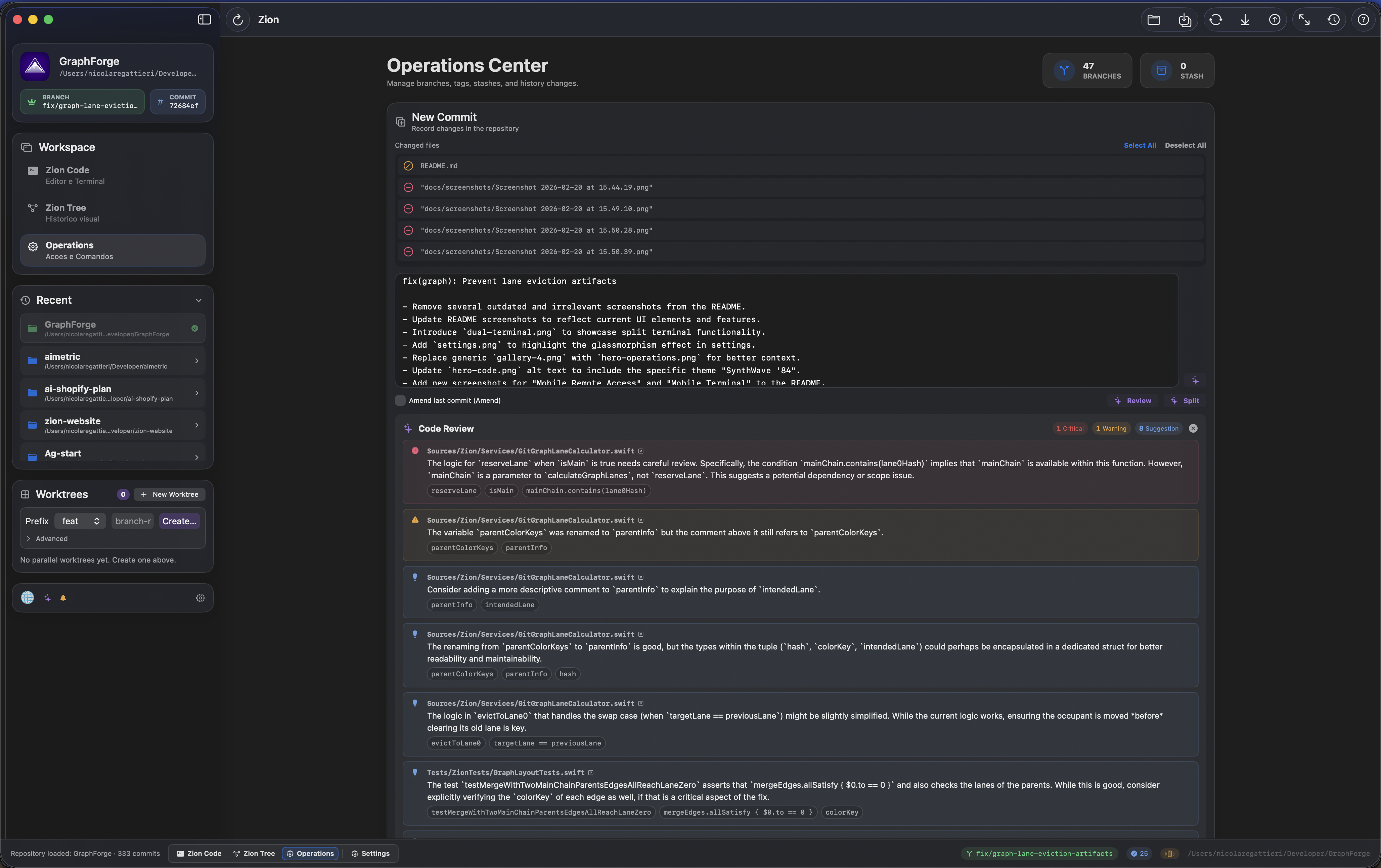 Operations Center — full Git dashboard