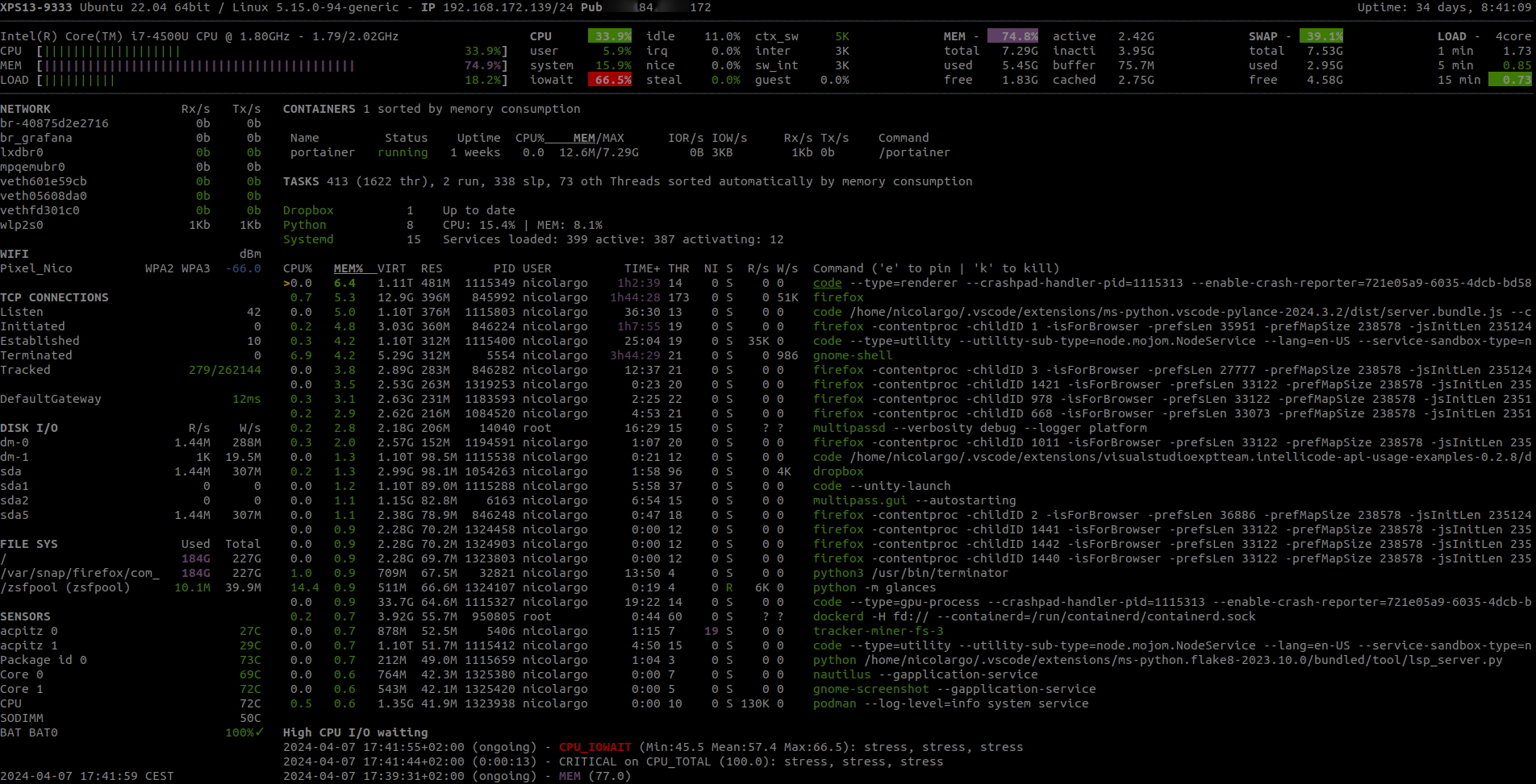 Glances command example