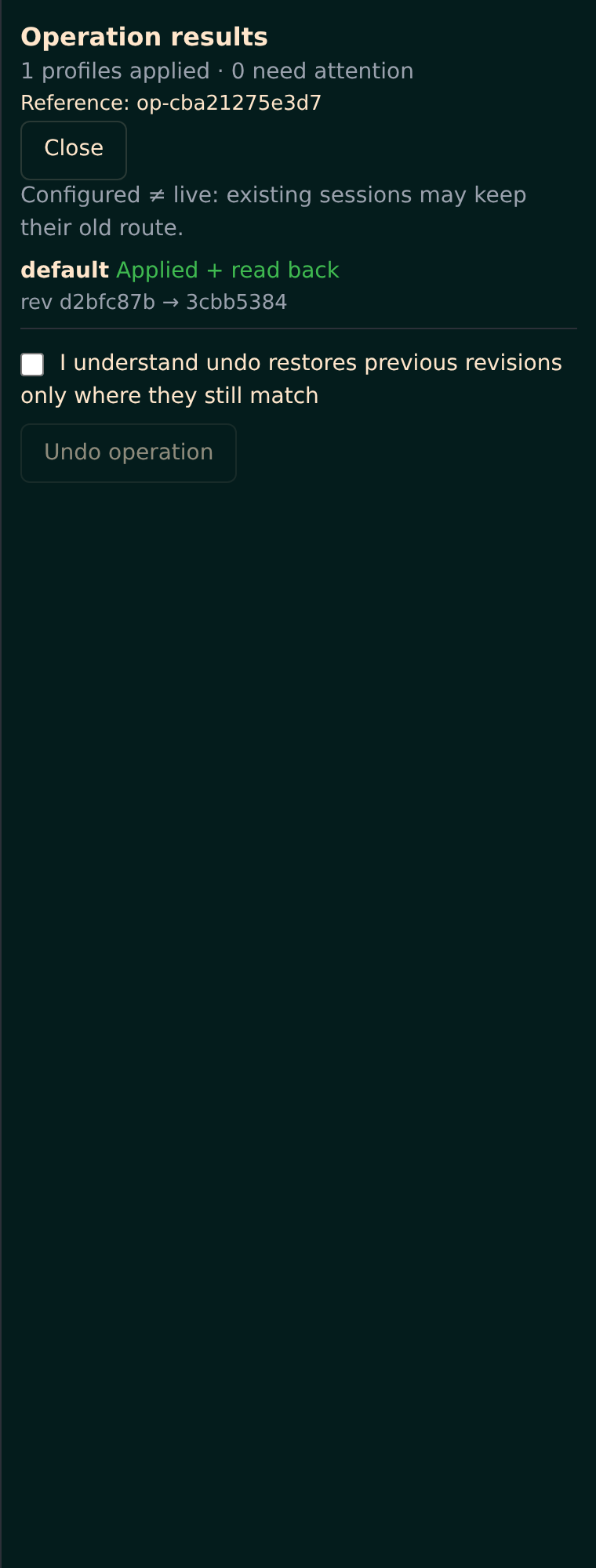 A real committed operation with verified readback