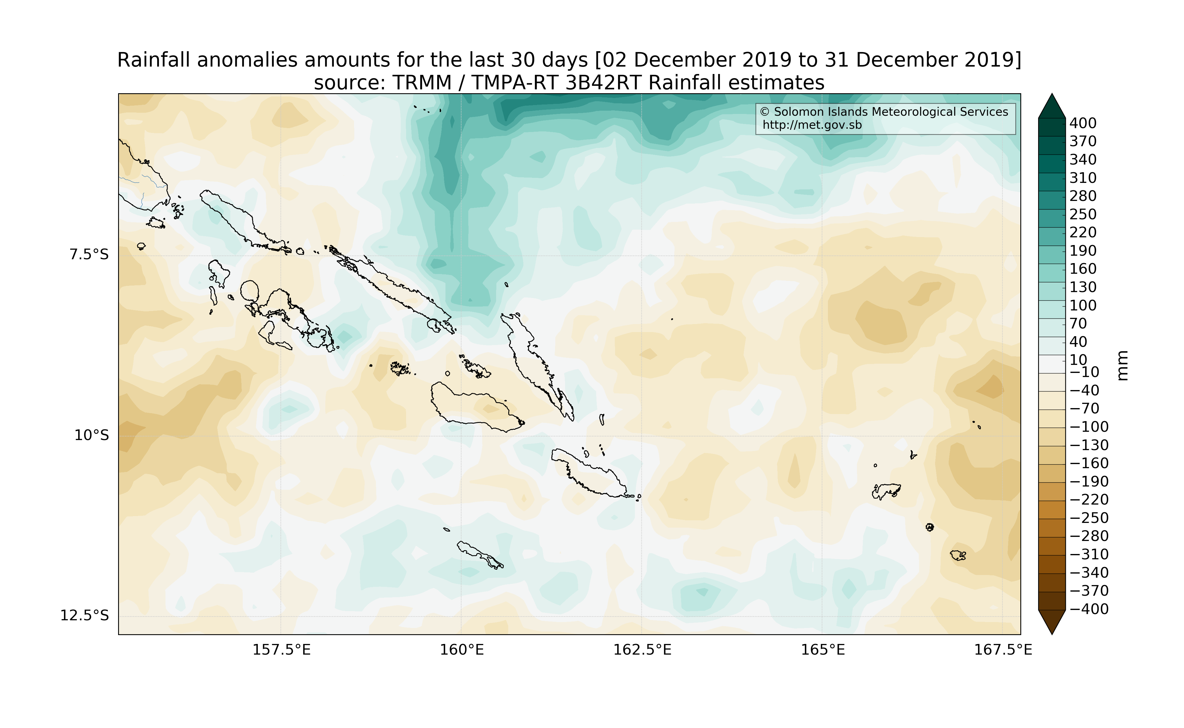 anomalies (in mm/day) for the last 30 days