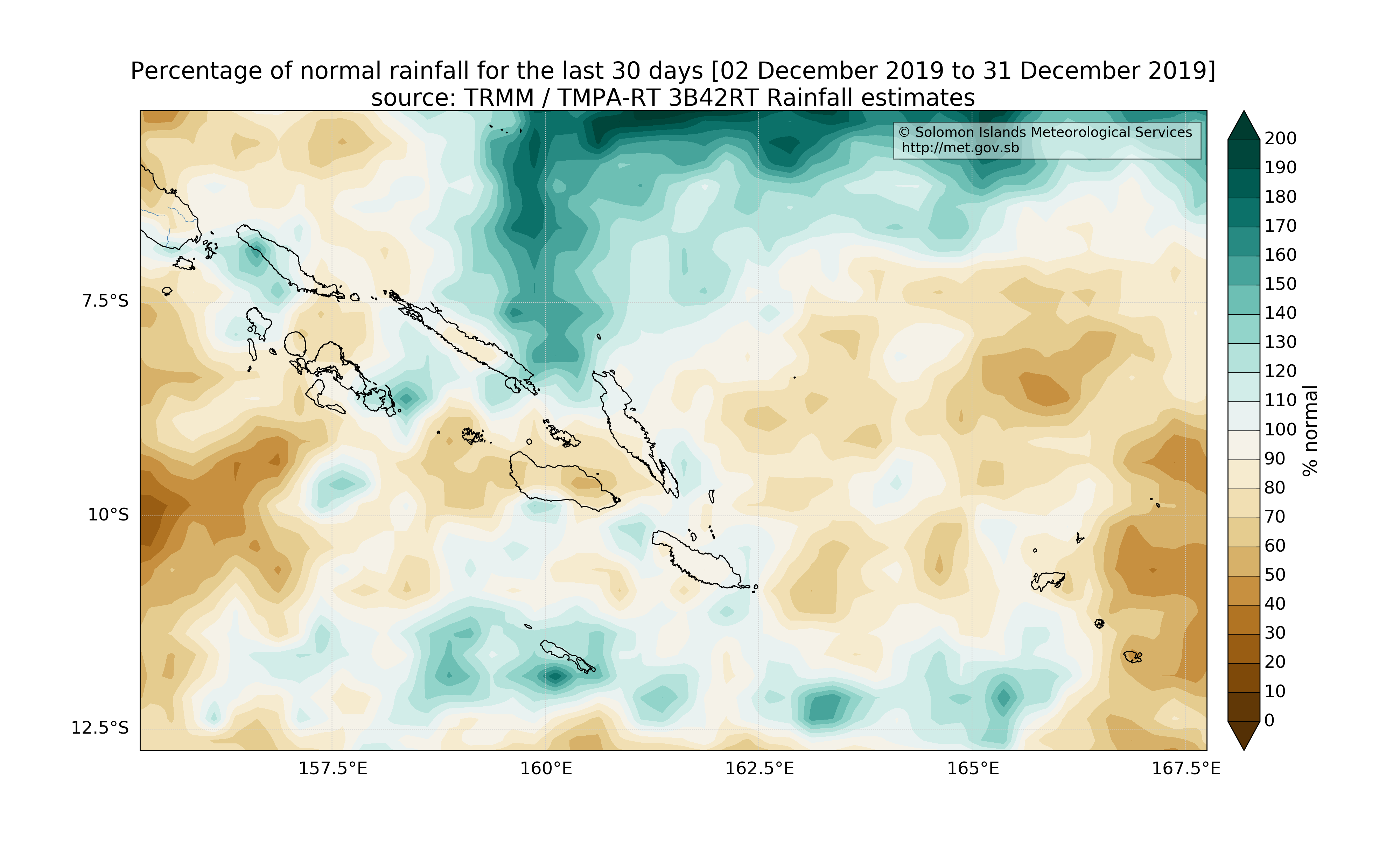 anomalies (in percentage of normal) for the last 30 days