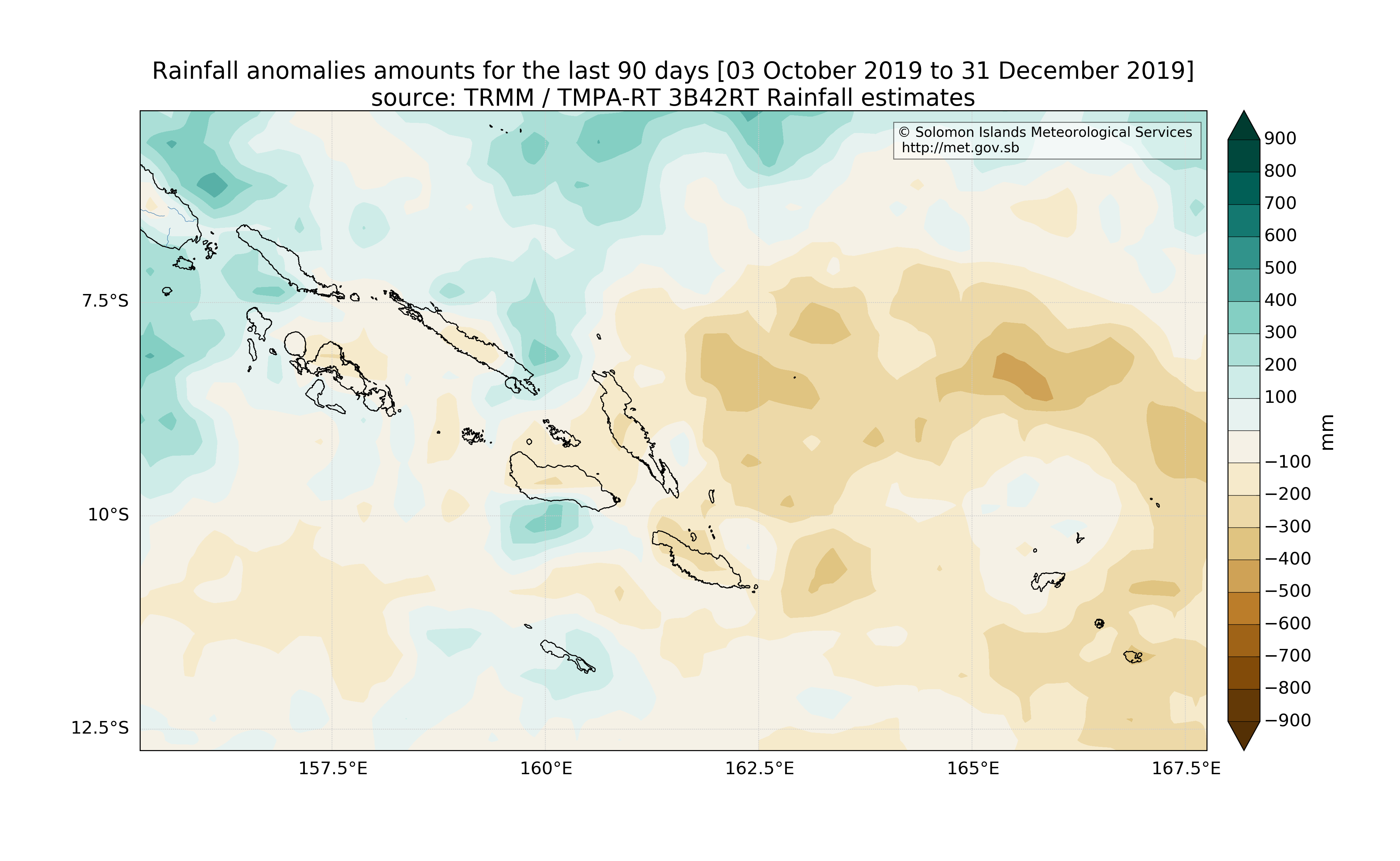 anomalies (in mm/day) for the last 90 days