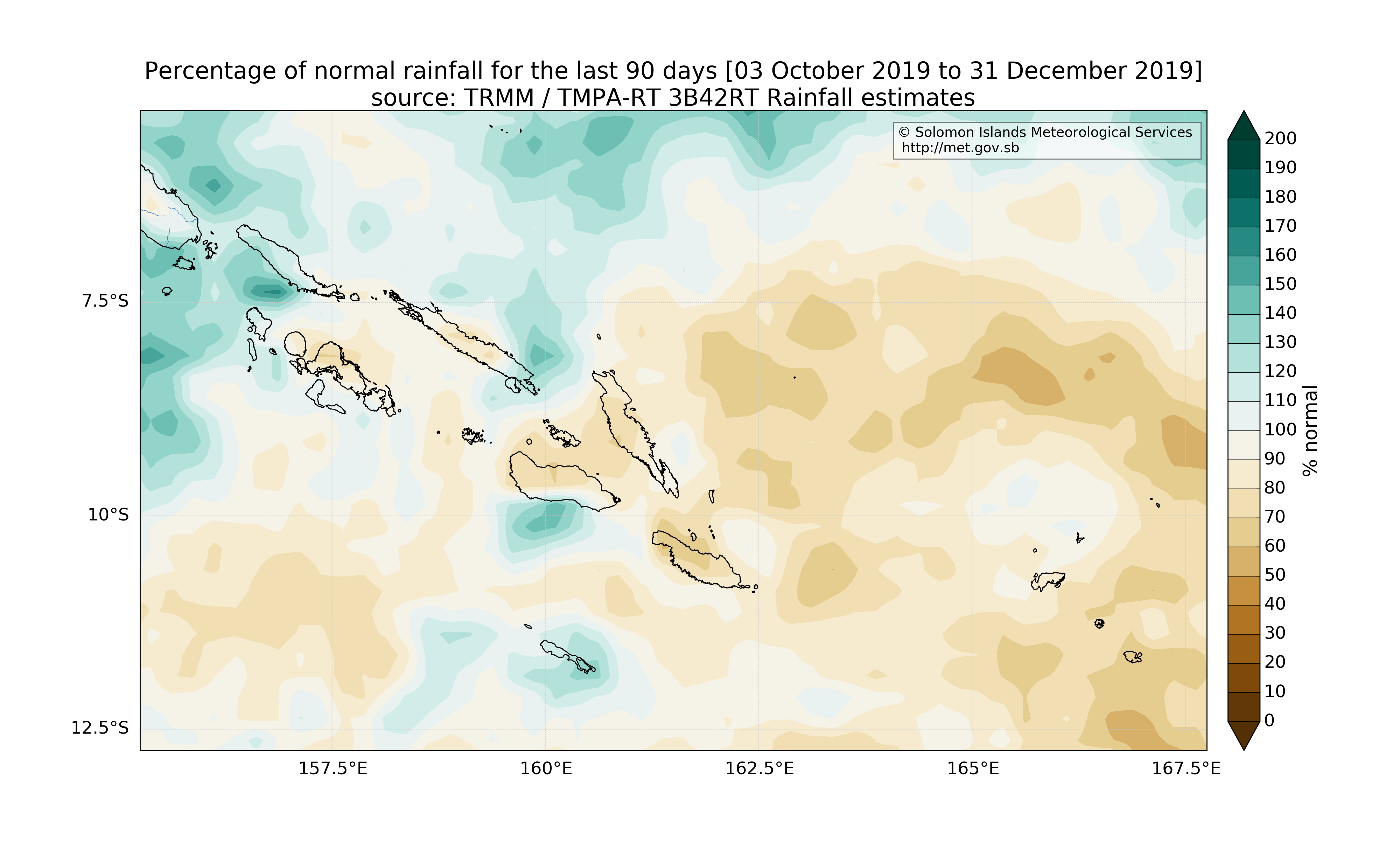 anomalies (in percentage of normal) for the last 90 days