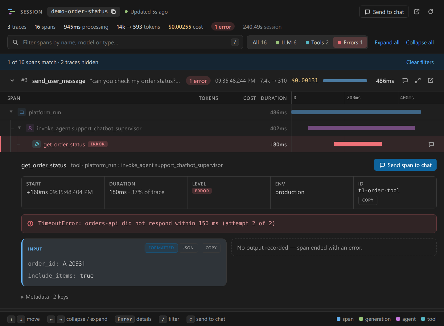 Errors filter with an error callout