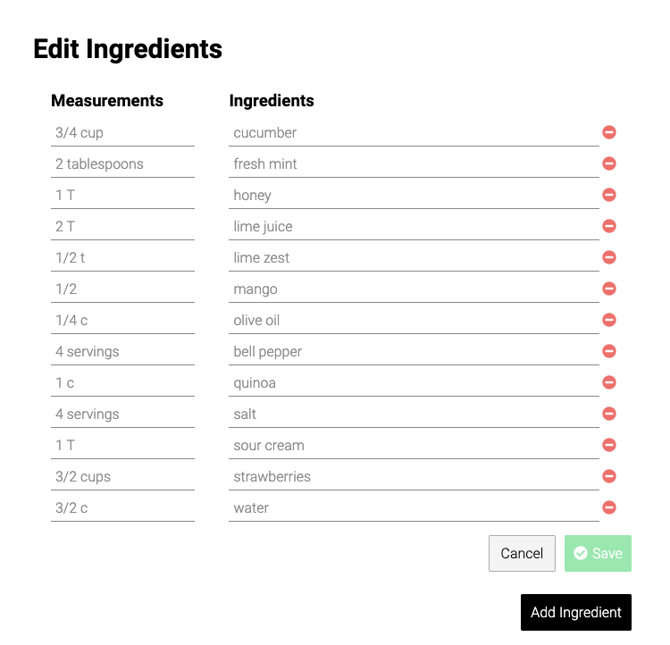 Edit Recipe Ingredients