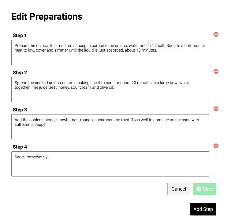 Edit Recipe Preparations