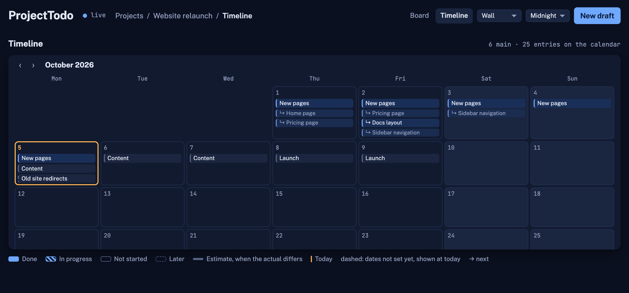 The Wall layout's calendar
