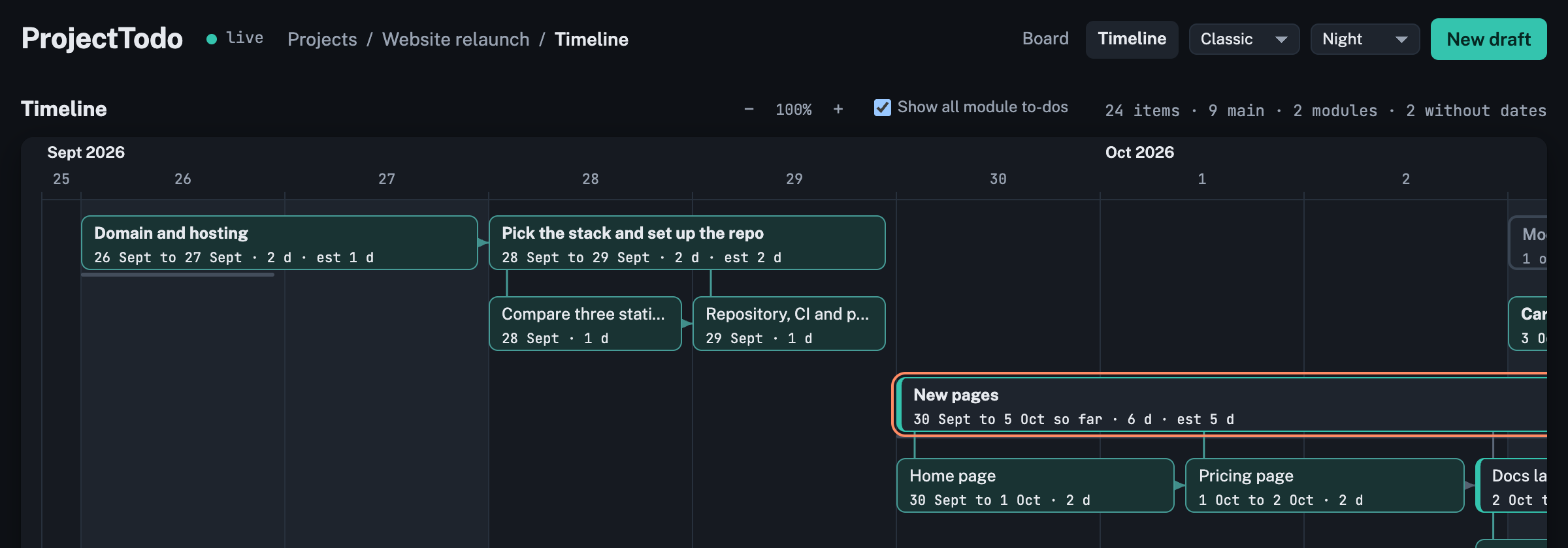 Module bars, with their to-dos shown