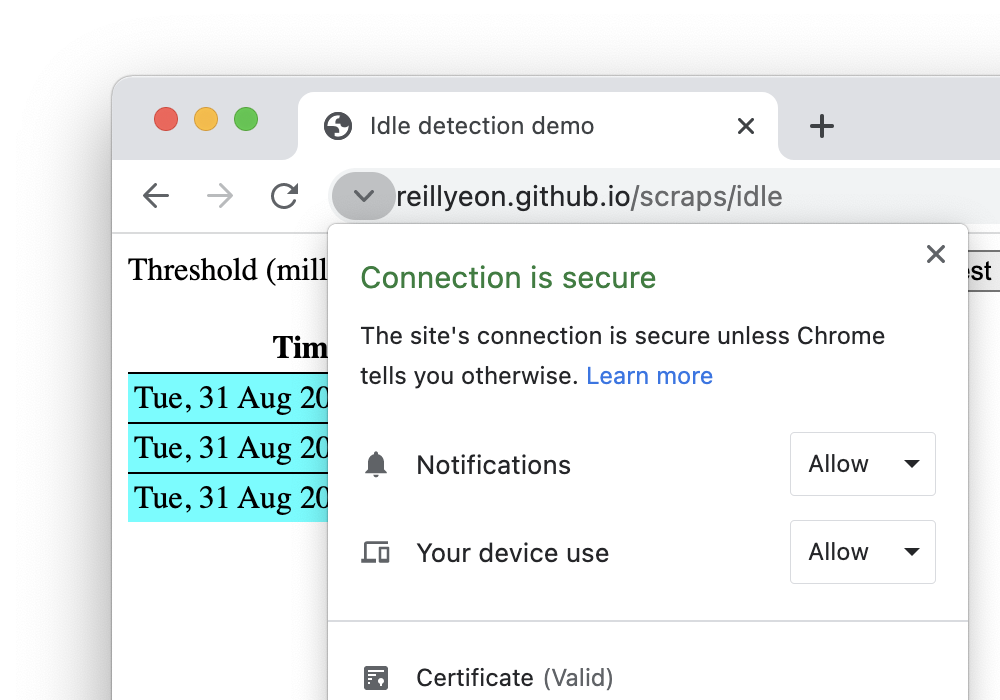 Screenshot of Chromium's page information dialog