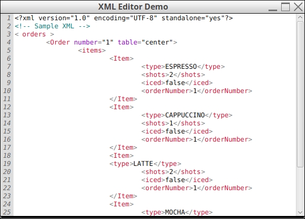 Screenshot of the XML Editor demo