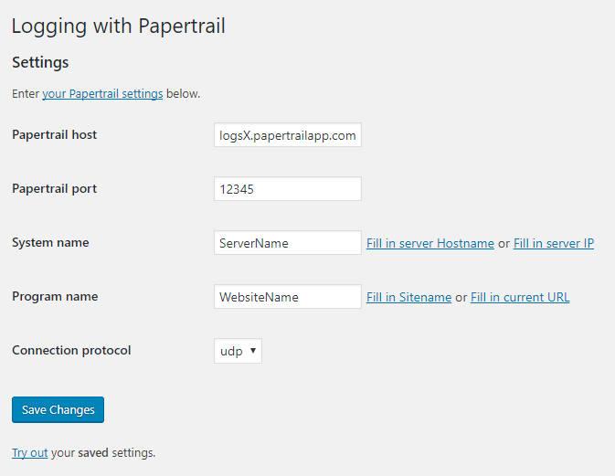 1 Admin settings page