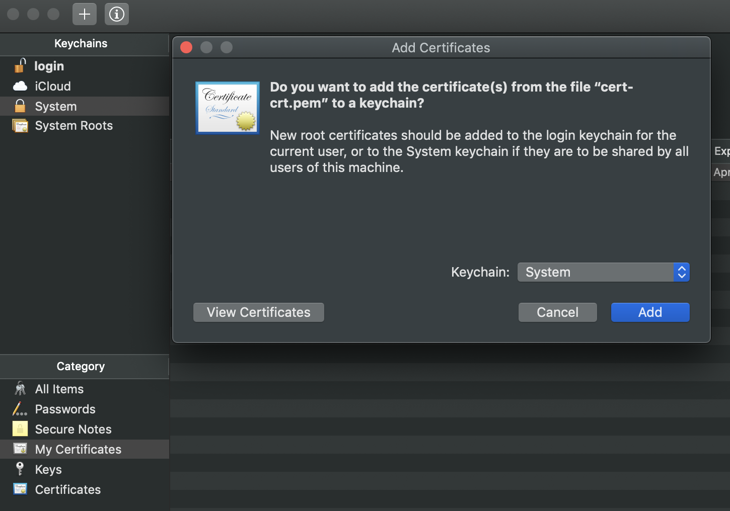 macOS: Add Certificates