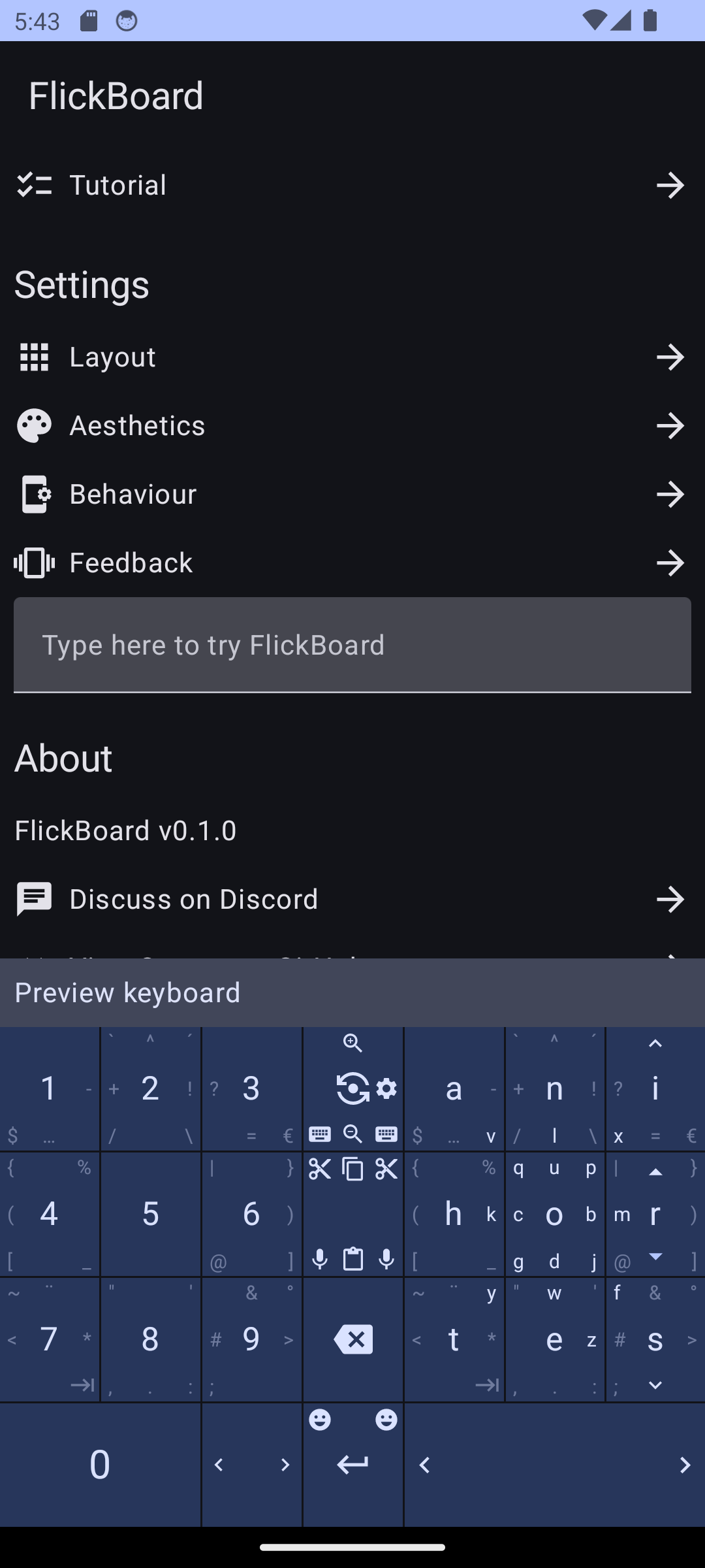 Screenshot of settings panel