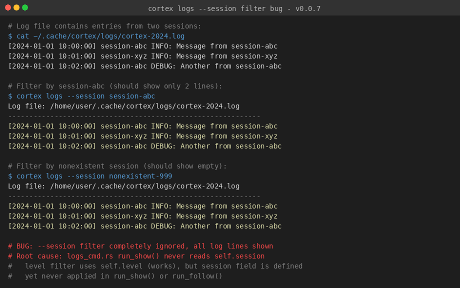 logs session filter bug