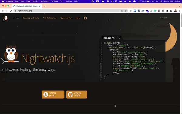 Nightwatch Chrome Recorder Demo