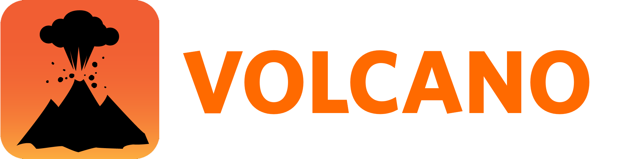 Volcano's icon, a cartoon style volcano eruption with the text "volcano".