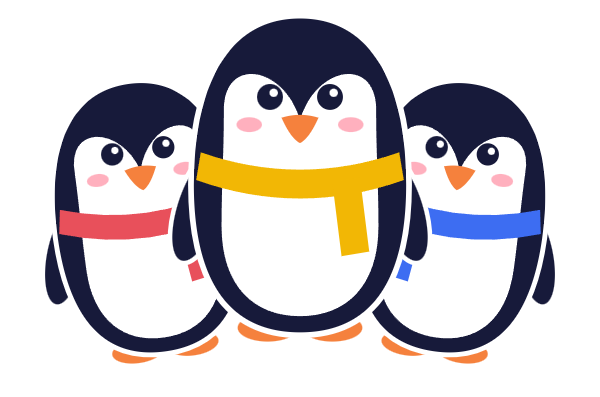 Three penguins in a huddle