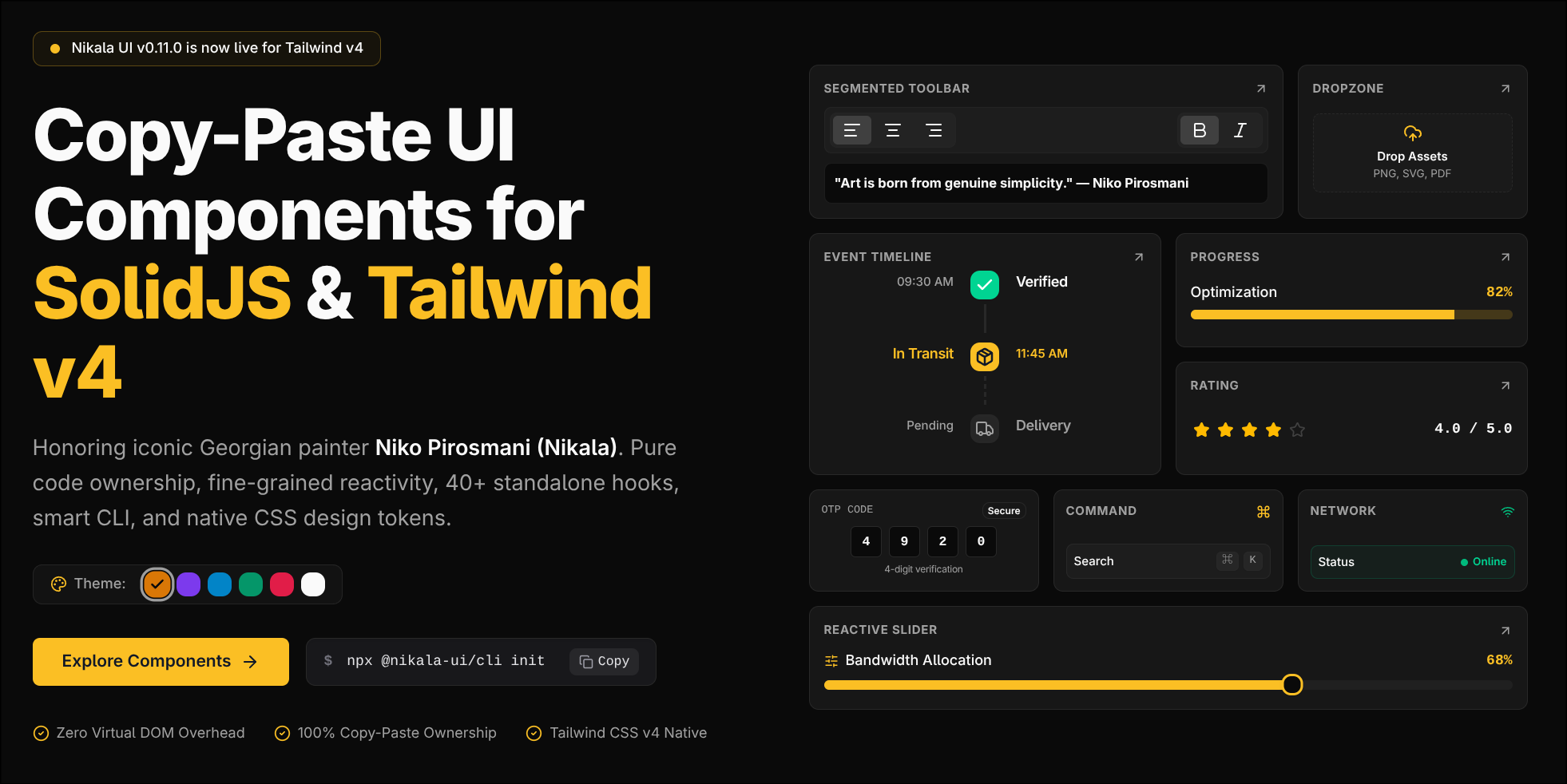 Nikala UI — Copy-Paste UI Components for SolidJS and Tailwind CSS v4