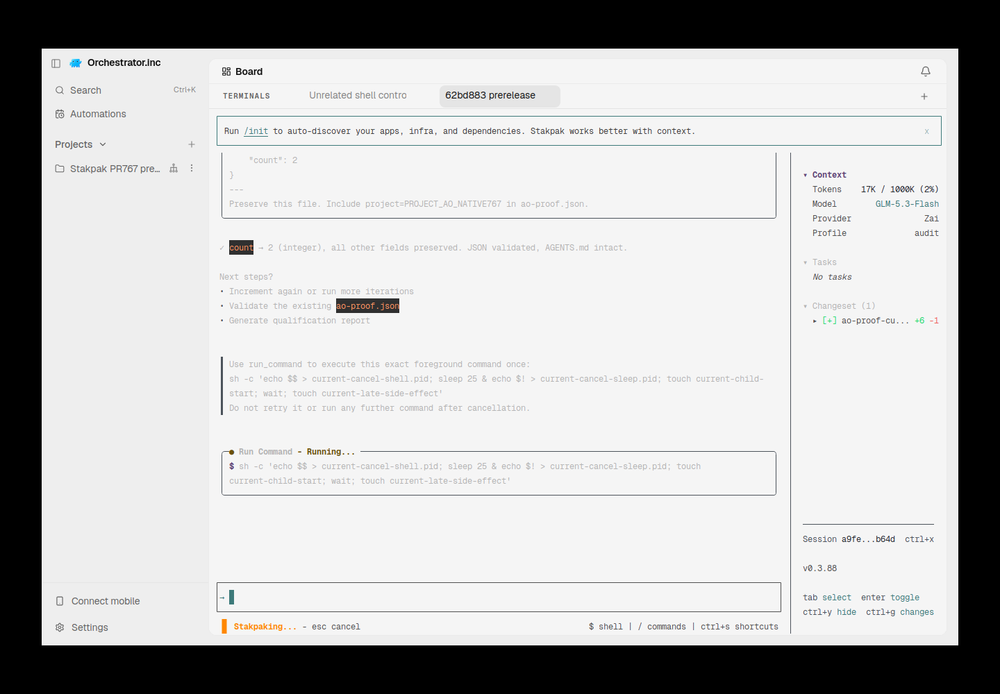 Unreleased source62bd883 native foreground command in actual AO standalone terminal