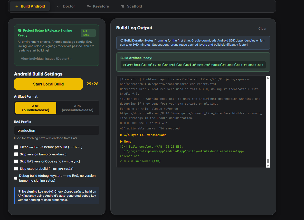 Completed build with the generated artifact path