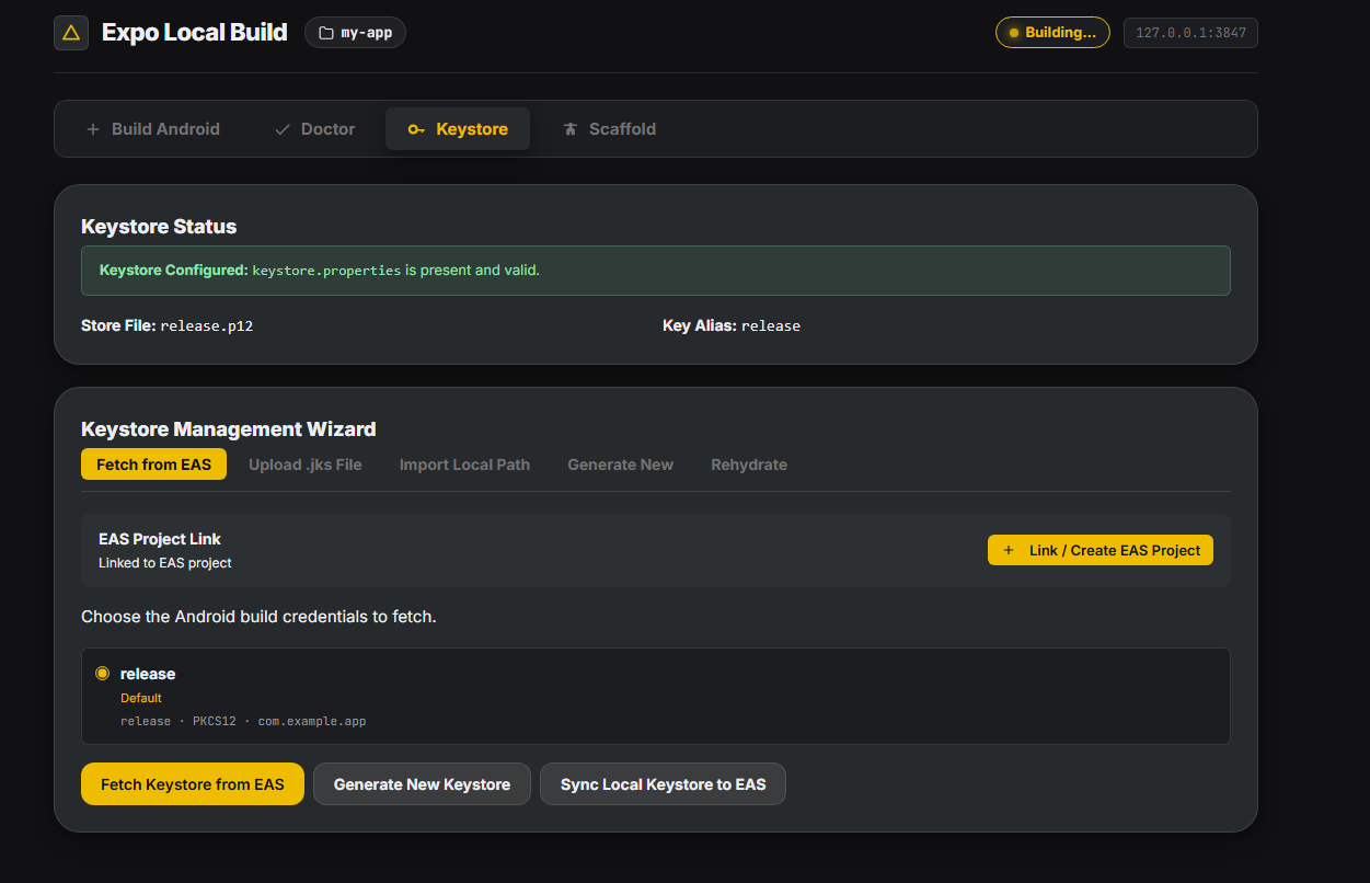 Keystore management and EAS credential actions