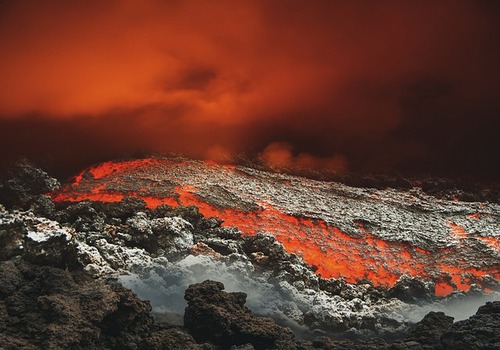 lava flowing down volcano
