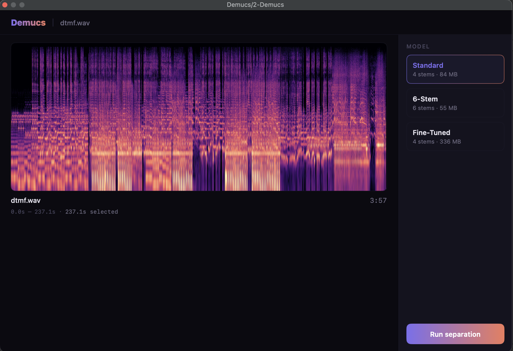 Audio loaded with model selection