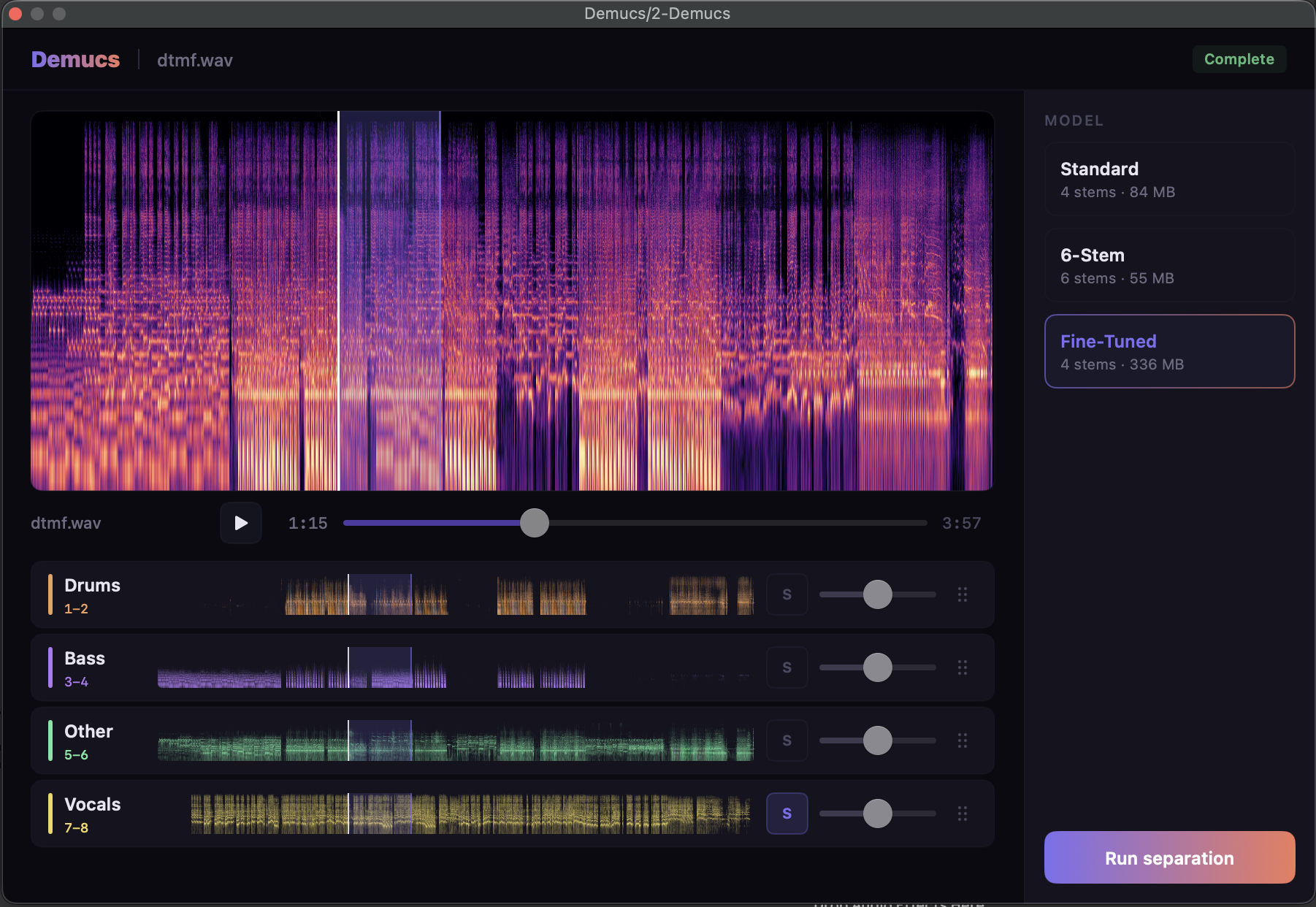 Spectrogram view with model selection