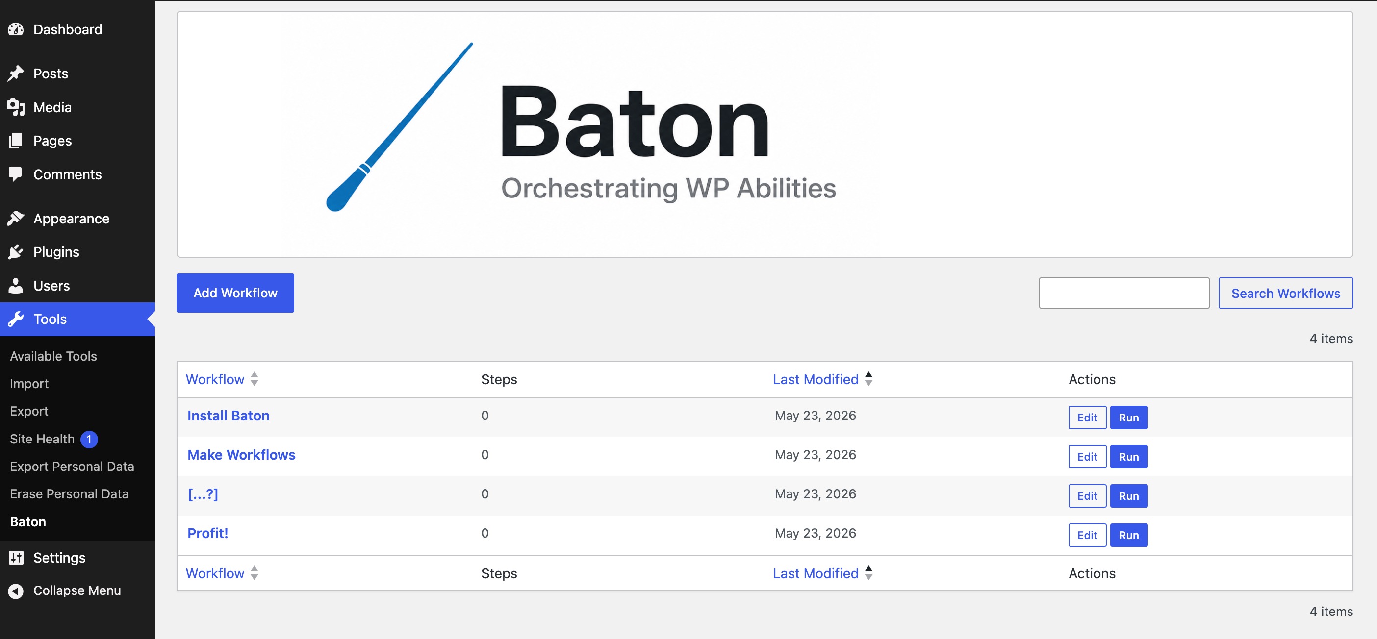 Baton - Workflow list view