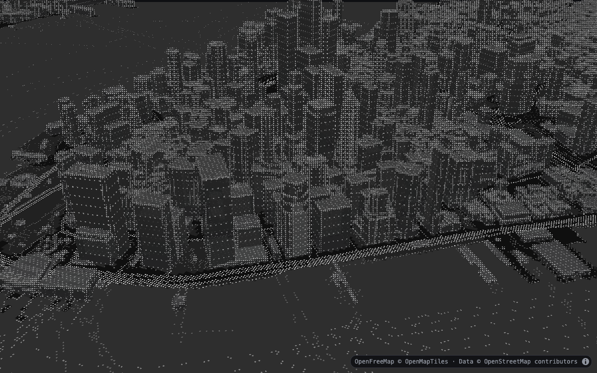 Inked dotted buildings over Lower Manhattan