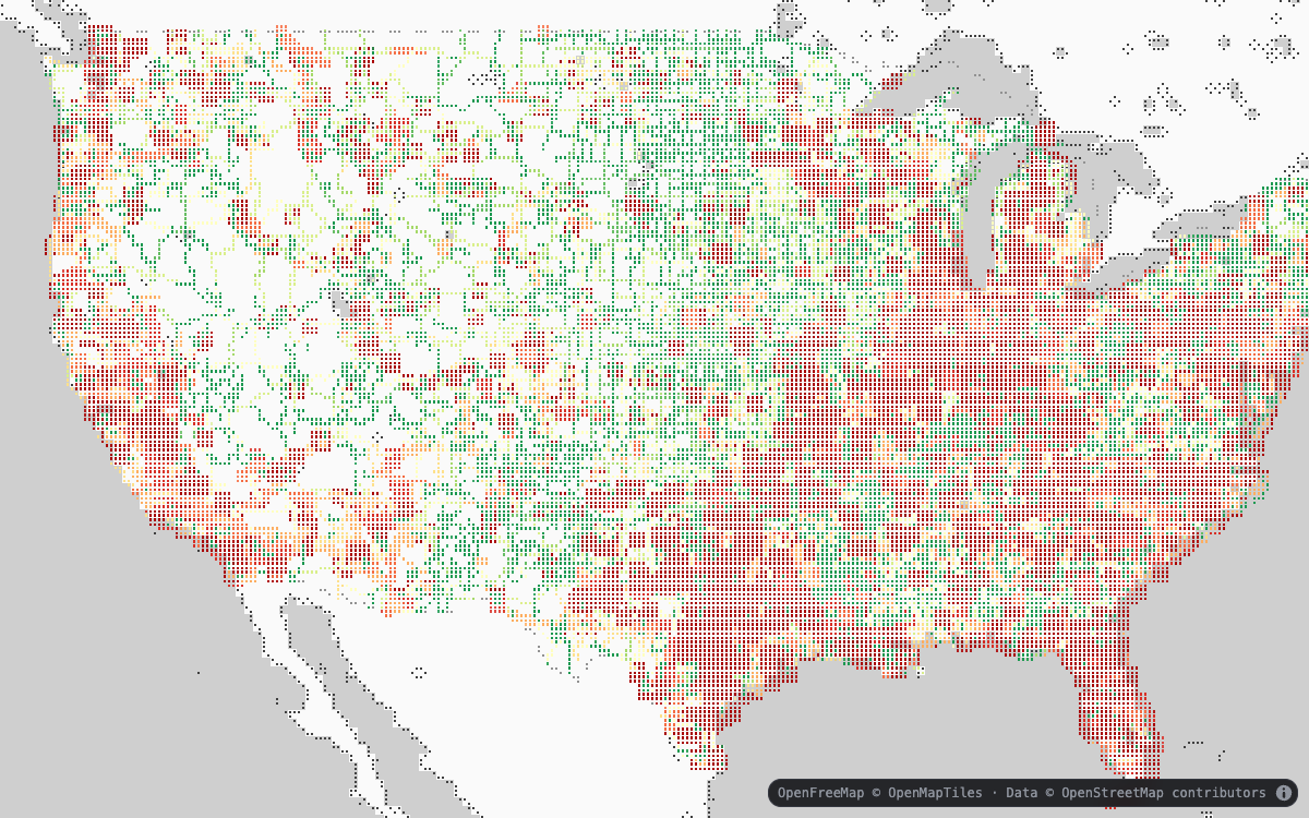 Pixelated highway safety paths across the United States