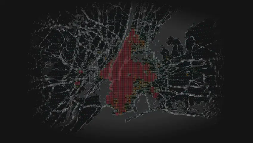 A pixelated heatmap rendered over a low-resolution map
