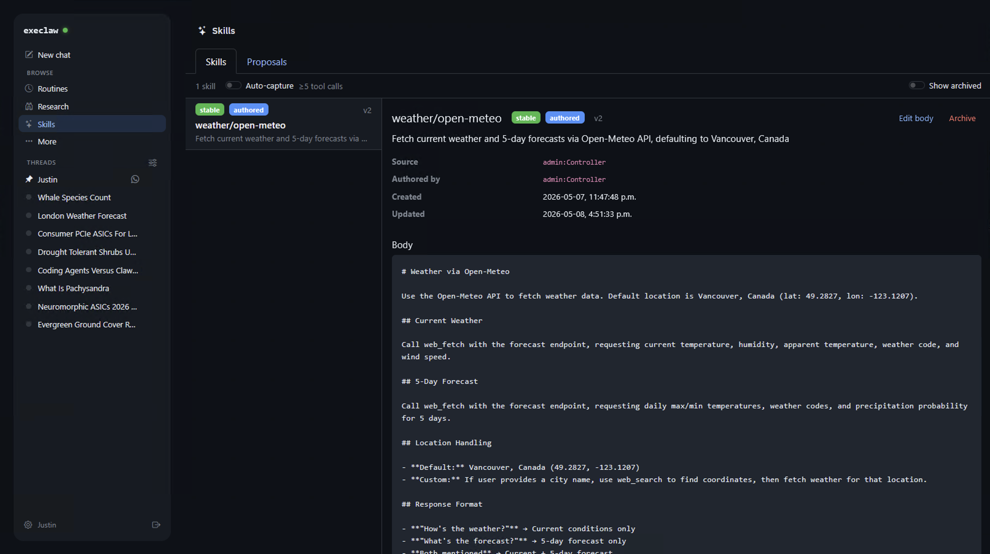 execlaw — Skills page