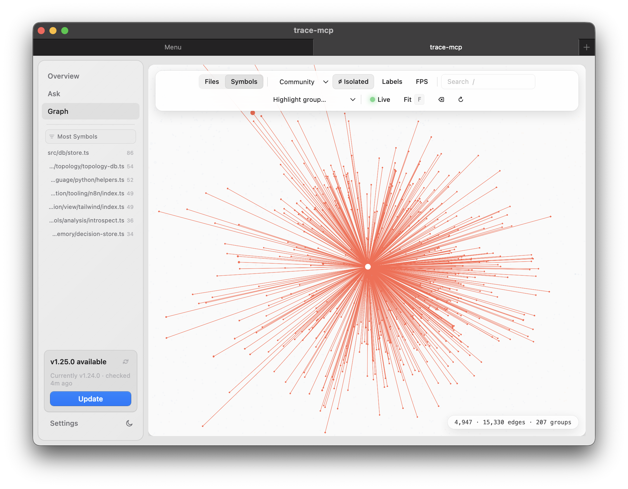 trace-mcp desktop app — GPU graph explorer