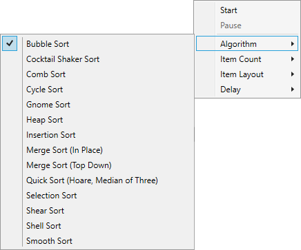 The context menu of the canvas.