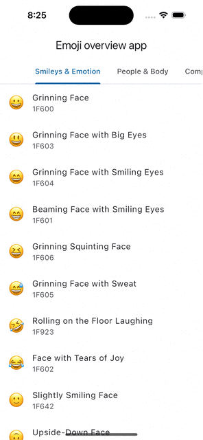 Emoji overview app demo GIF