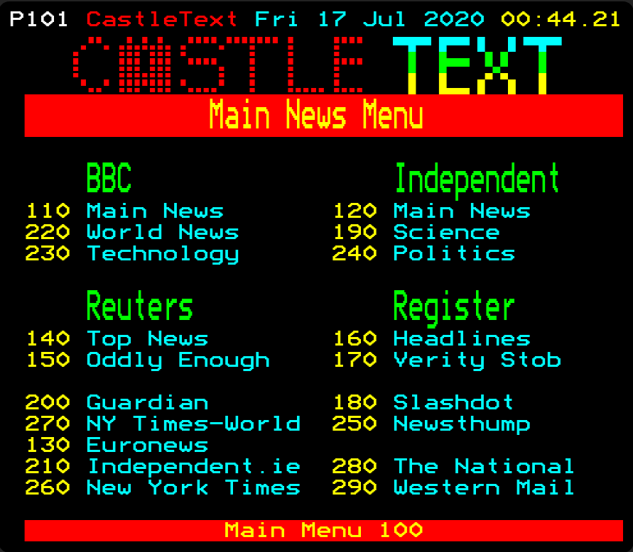 teletext menu screenshot