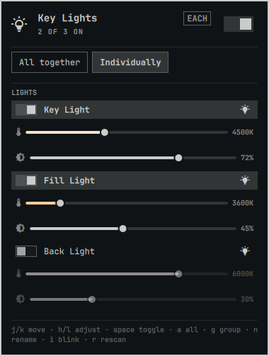 Individual view: compact sliders per light