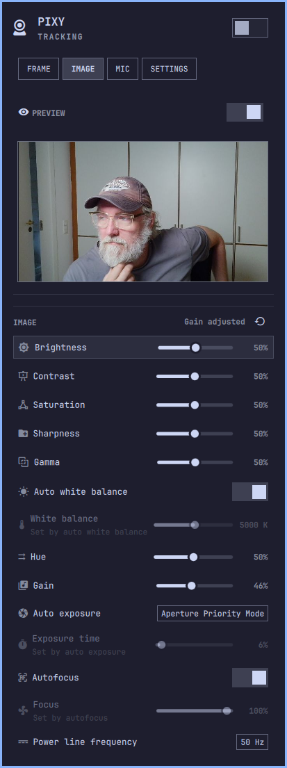 The IMAGE tab: every control the driver reports, plus named picture profiles