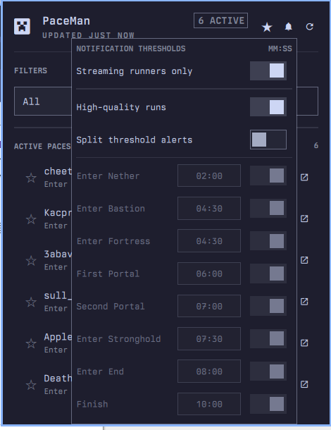 PaceMan notification controls
