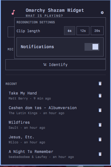 Recognition settings