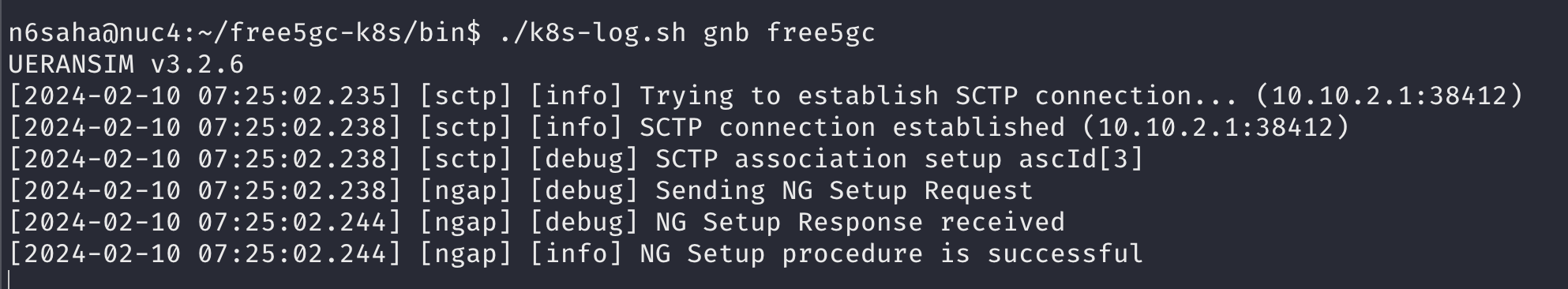NGAP connection success